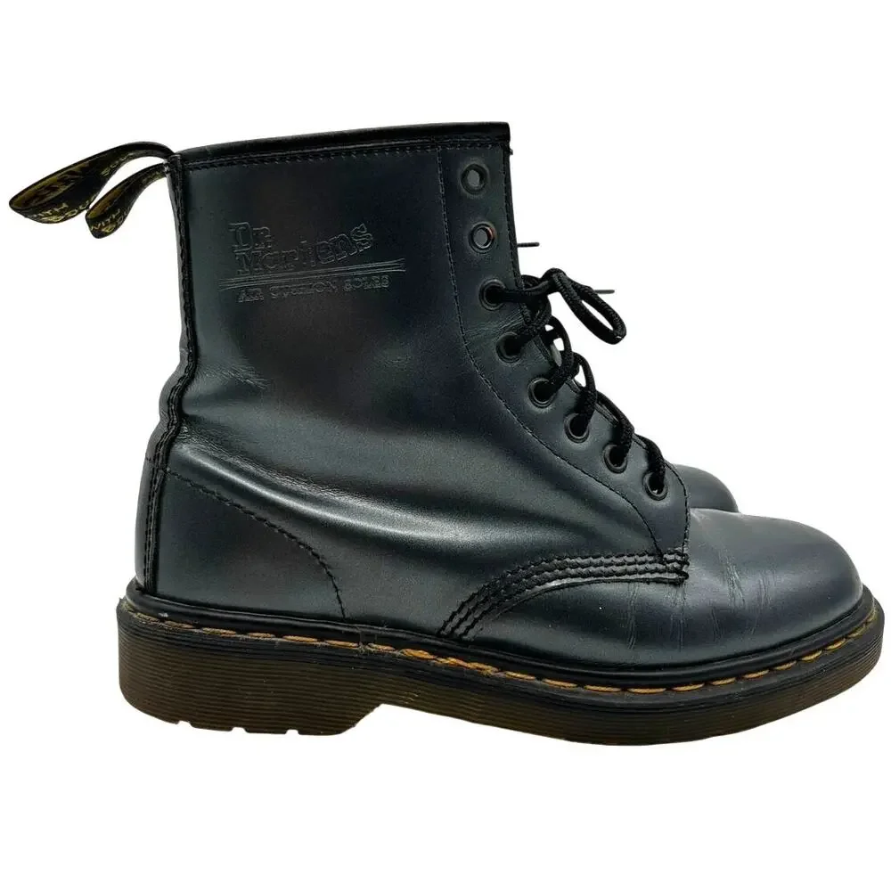 Vintage Dr. Martens 8-Eye Metallic Leather Ankle Boots Size 9 Made in England